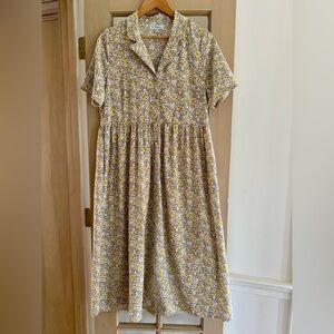 Yellow Daisy Collared Button Down Midi Dress